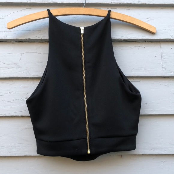 Express Black Cropped Top Zip Up Back Size XS New - Picture 2 of 6